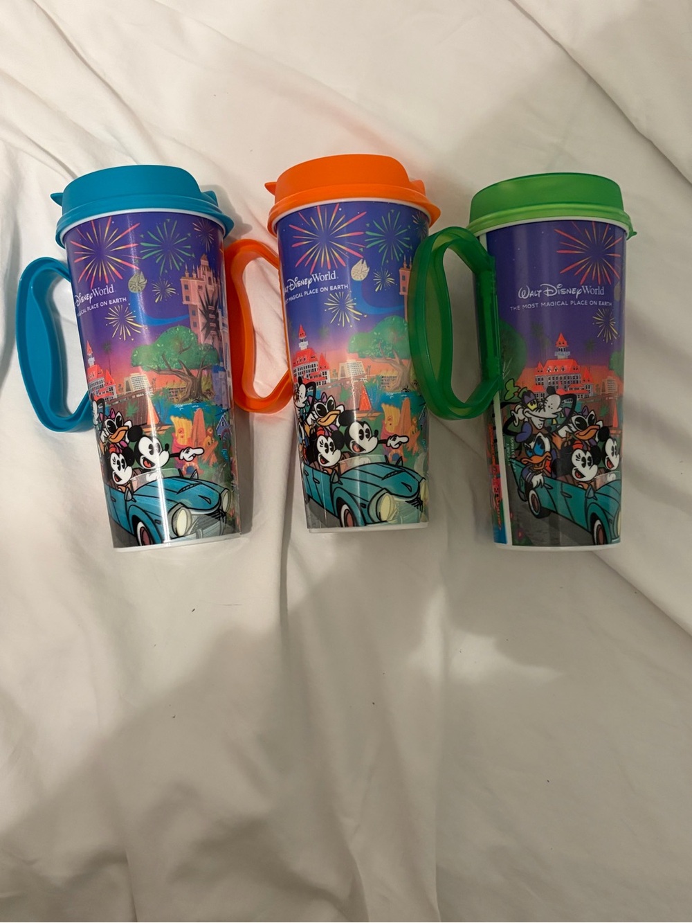 Disney Mickey & Friends Travel Tumbler Set with Blue, Orange, Green Lids